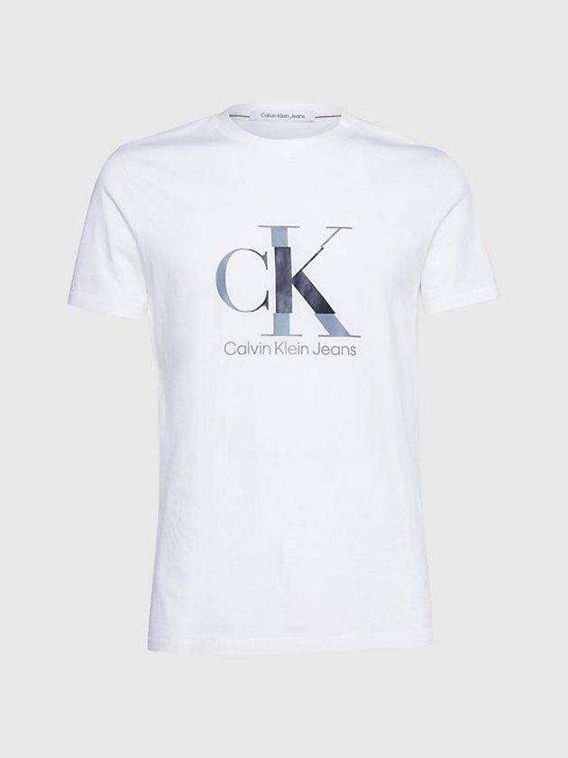White Calvin Klein Slim Monogram Men T-Shirt | OSKJ-72413