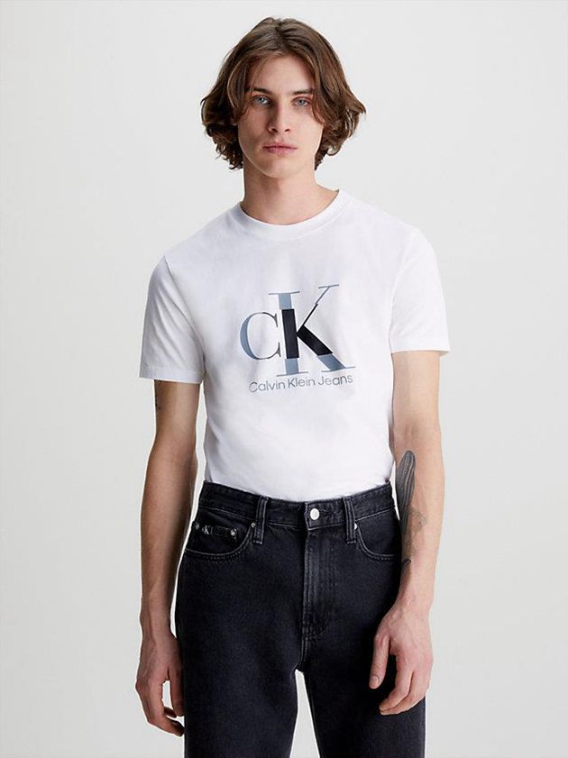 White Calvin Klein Slim Monogram Men T-Shirt | OSKJ-72413
