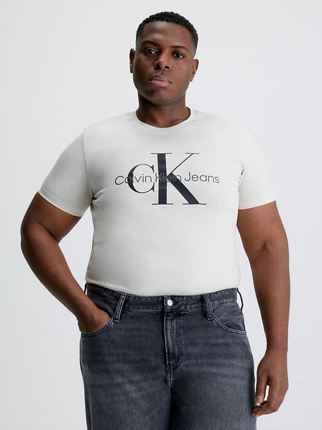 White Calvin Klein Slim Monogram Men T-Shirt | KQMU-79201