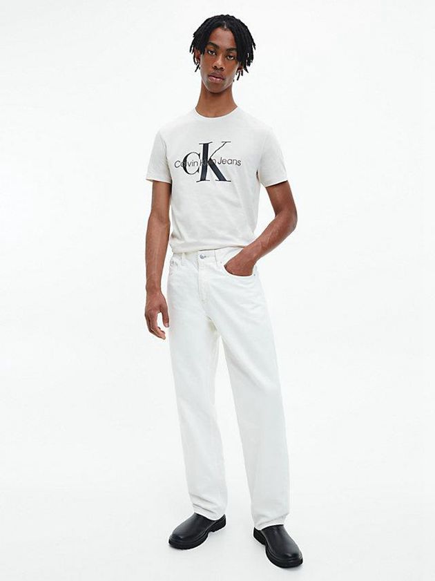 White Calvin Klein Slim Monogram Men T-Shirt | KQMU-79201