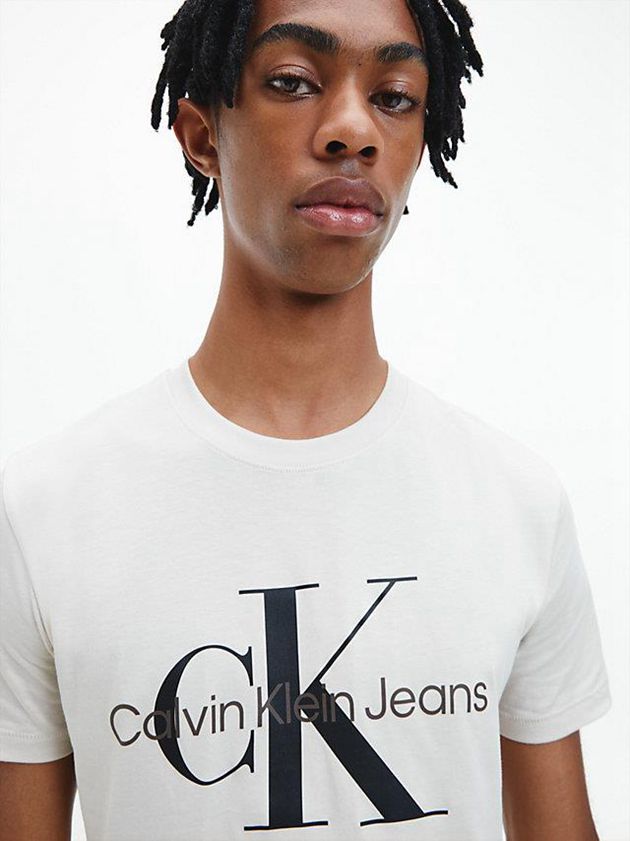 White Calvin Klein Slim Monogram Men T-Shirt | KQMU-79201