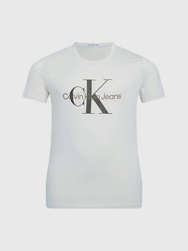White Calvin Klein Slim Monogram Men T-Shirt | KQMU-79201