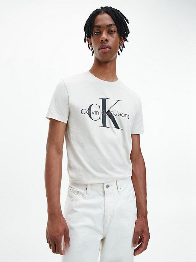 White Calvin Klein Slim Monogram Men T-Shirt | KQMU-79201