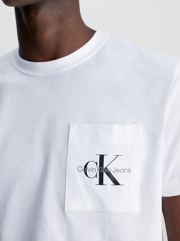 White Calvin Klein Slim Monogram Pocket Men T-Shirt | DIAV-14728