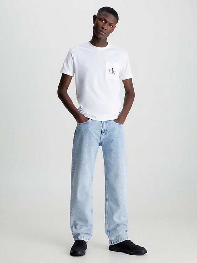 White Calvin Klein Slim Monogram Pocket Men T-Shirt | DIAV-14728