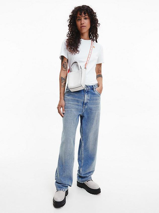 White Calvin Klein Slim Monogram Women T-Shirt | LEIO-19326