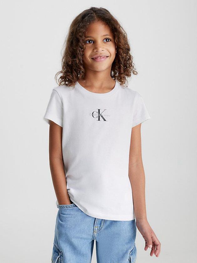 White Calvin Klein Slim Organic Cotton Girls\'s T-Shirt | ABZK-41596