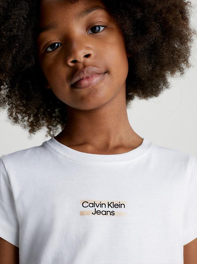 White Calvin Klein Slim Organic Cotton Girls's T-Shirt | SWVP-02384