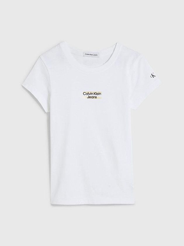 White Calvin Klein Slim Organic Cotton Girls's T-Shirt | SWVP-02384