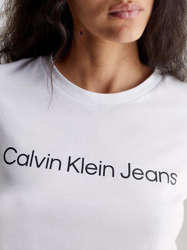 White Calvin Klein Slim Organic Cotton Logo Women T-Shirt | RMVS-83149