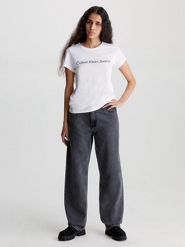 White Calvin Klein Slim Organic Cotton Logo Women T-Shirt | RMVS-83149