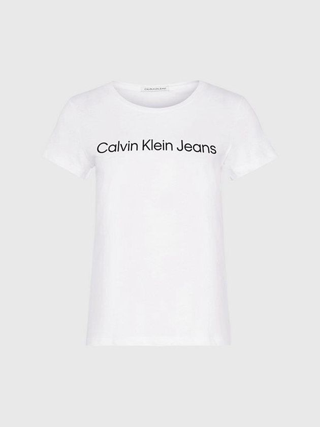 White Calvin Klein Slim Organic Cotton Logo Women T-Shirt | RMVS-83149