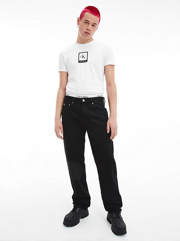 White Calvin Klein Slim Organic Cotton Logo Men T-Shirt | SCZH-08615