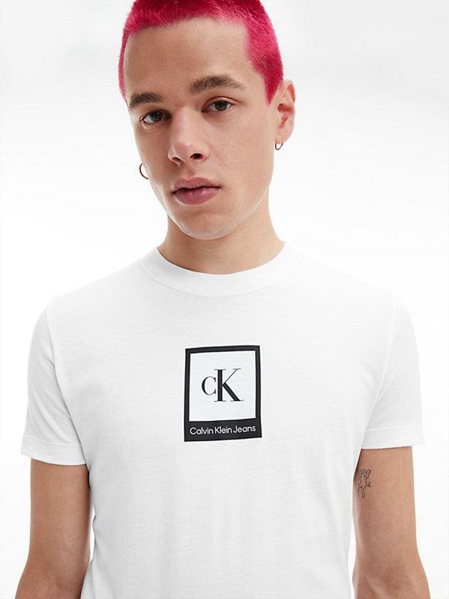 White Calvin Klein Slim Organic Cotton Logo Men T-Shirt | SCZH-08615