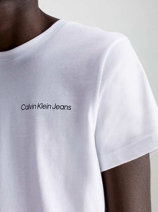 White Calvin Klein Slim Organic Cotton Logo Men T-Shirt | ZRVY-20417