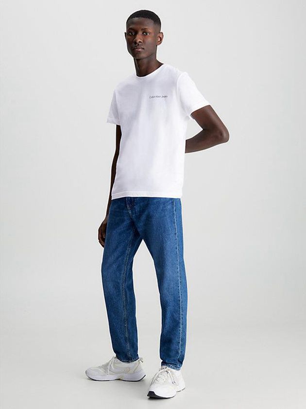 White Calvin Klein Slim Organic Cotton Logo Men T-Shirt | ZRVY-20417