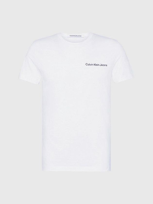 White Calvin Klein Slim Organic Cotton Logo Men T-Shirt | ZRVY-20417