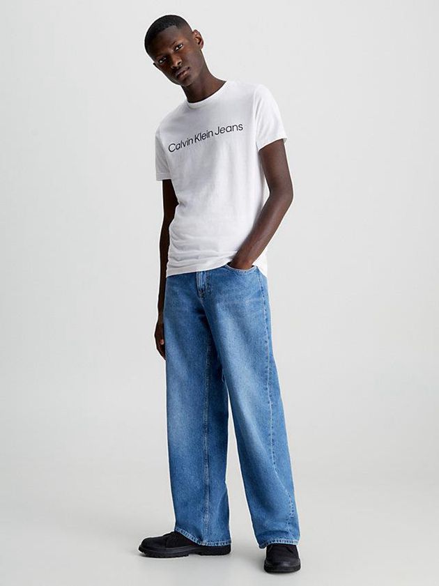 White Calvin Klein Slim Organic Cotton Logo Men T-Shirt | KCZM-04687