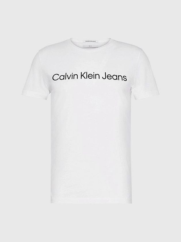 White Calvin Klein Slim Organic Cotton Logo Men T-Shirt | KCZM-04687