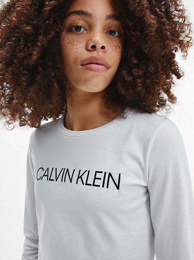 White Calvin Klein Slim Organic Cotton Long Sleeve Girls's T-Shirt | WZDR-02539