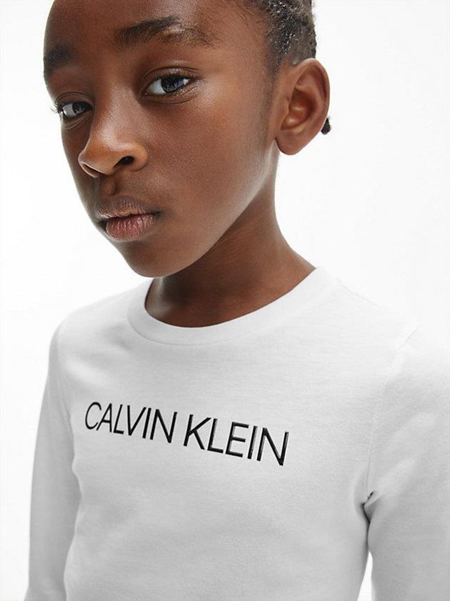 White Calvin Klein Slim Organic Cotton Long Sleeve Girls's T-Shirt | WZDR-02539