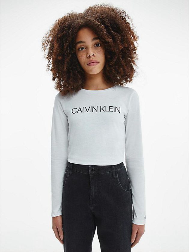 White Calvin Klein Slim Organic Cotton Long Sleeve Girls\'s T-Shirt | WZDR-02539