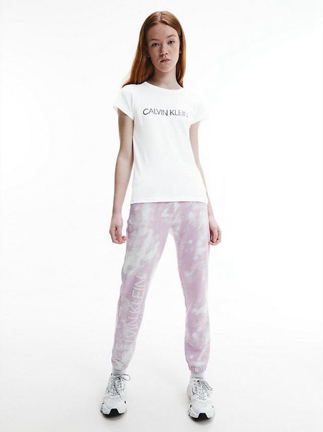 White Calvin Klein Slim Organic Cotton Logo Girls's T-Shirt | XMRG-61804