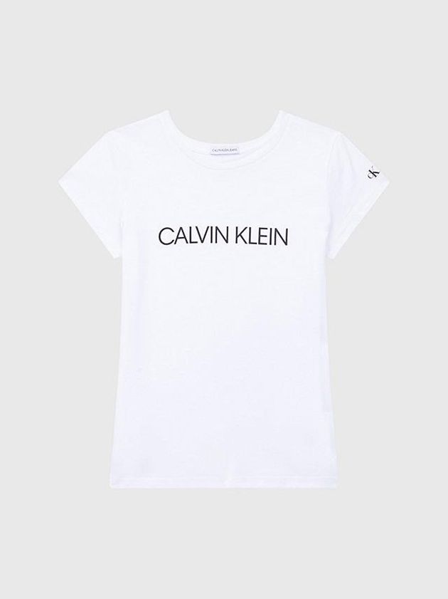 White Calvin Klein Slim Organic Cotton Logo Girls's T-Shirt | XMRG-61804
