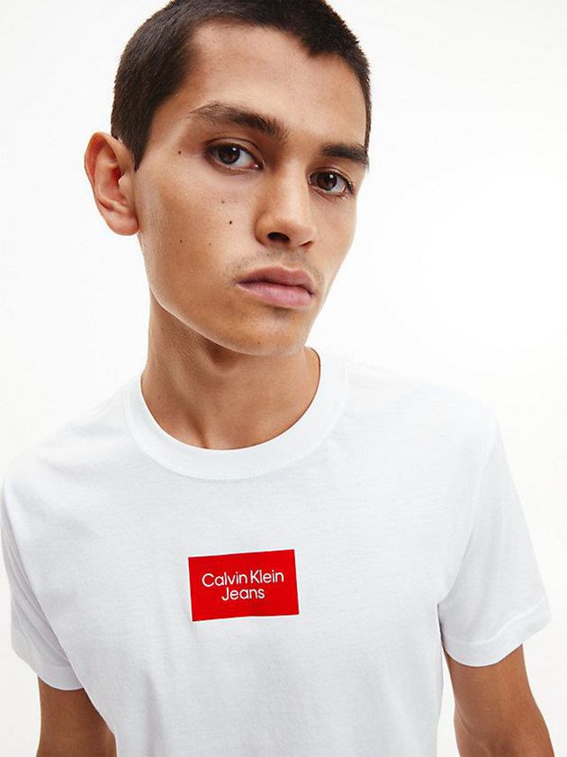 White Calvin Klein Slim Organic Cotton Men T-Shirt | MGYF-29345