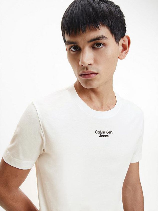 White Calvin Klein Slim Organic Cotton Men T-Shirt | FHWZ-95467