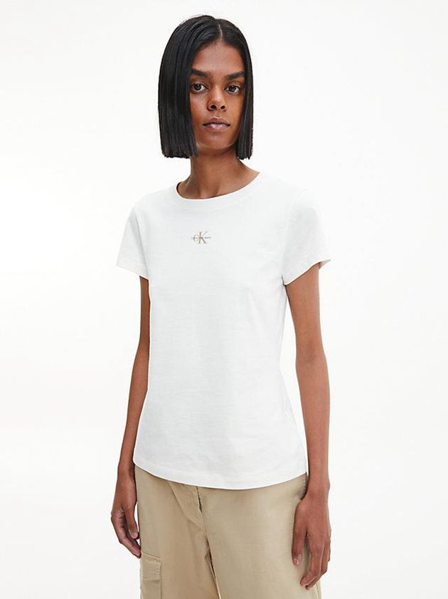 White Calvin Klein Slim Organic Cotton Women T-Shirt | QORJ-59710