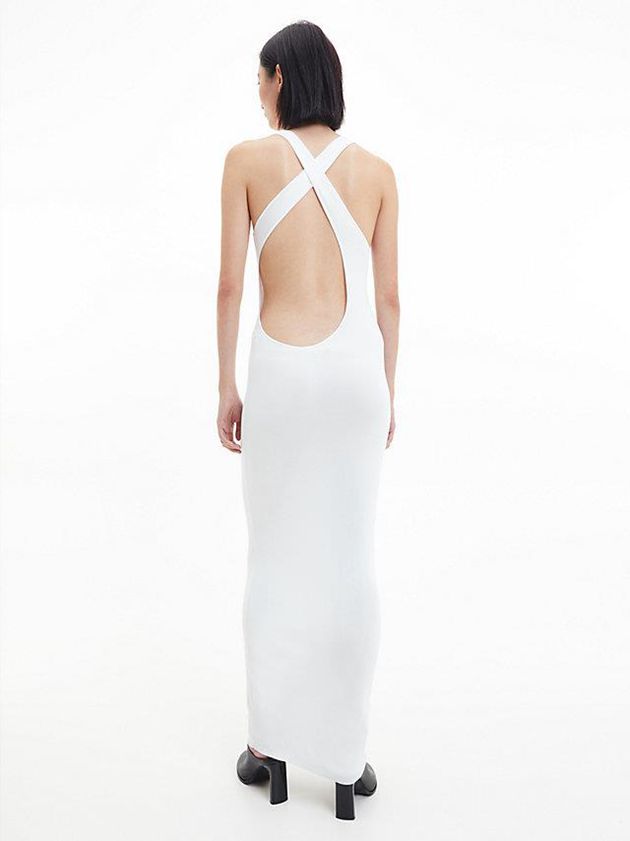 White Calvin Klein Slim Plunge Back Women Dress | WREZ-07452