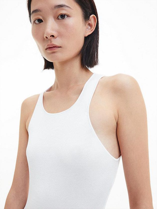 White Calvin Klein Slim Plunge Back Women Dress | WREZ-07452