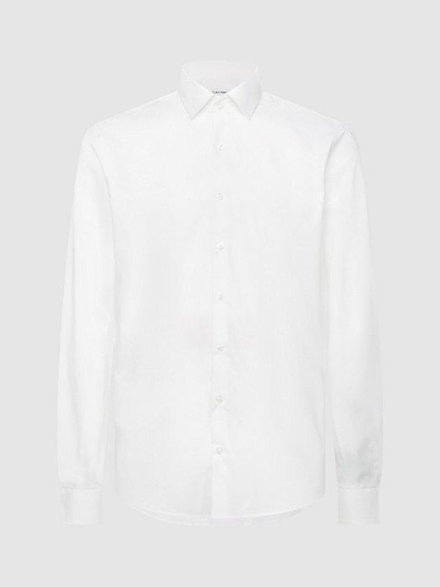 White Calvin Klein Slim Poplin Stretch Men Shirts | HBKO-54682