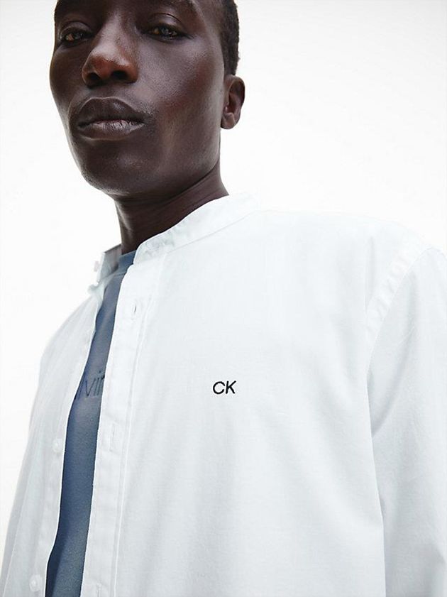 White Calvin Klein Slim Poplin Stretch Men Shirts | ZUTN-57209