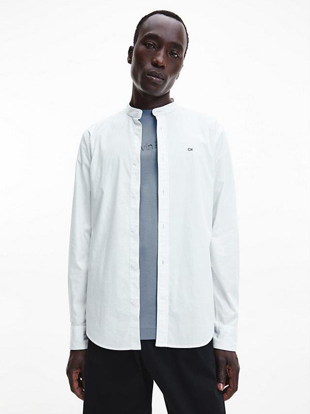 White Calvin Klein Slim Poplin Stretch Men Shirts | ZUTN-57209