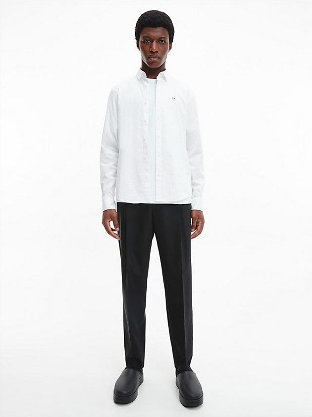 White Calvin Klein Slim Poplin Stretch Men Shirts | QXEM-17498