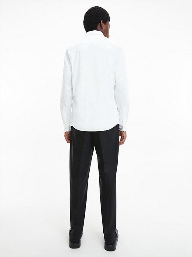 White Calvin Klein Slim Poplin Stretch Men Shirts | QXEM-17498