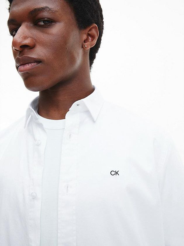 White Calvin Klein Slim Poplin Stretch Men Shirts | QXEM-17498