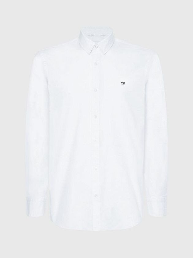 White Calvin Klein Slim Poplin Stretch Men Shirts | QXEM-17498