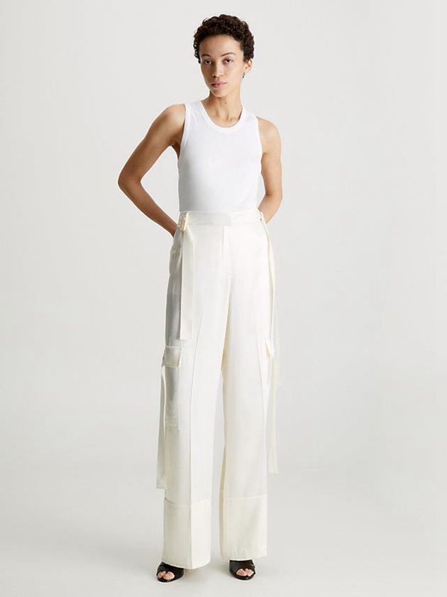White Calvin Klein Slim Racerback Tank Women Top | MARY-57809