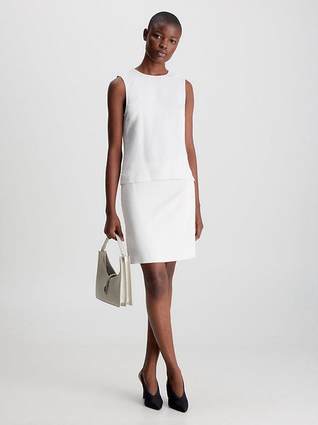 White Calvin Klein Slim Recycled Crepe Tank Women Top | BHJQ-21736
