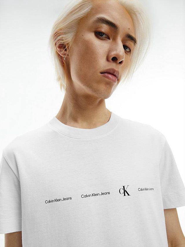 White Calvin Klein Slim Repeat Logo Men T-Shirt | ZWTS-43216