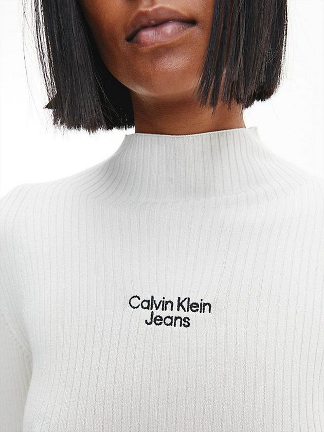 White Calvin Klein Slim Rib-Knit Jumper Women Sweater | HIYP-87690