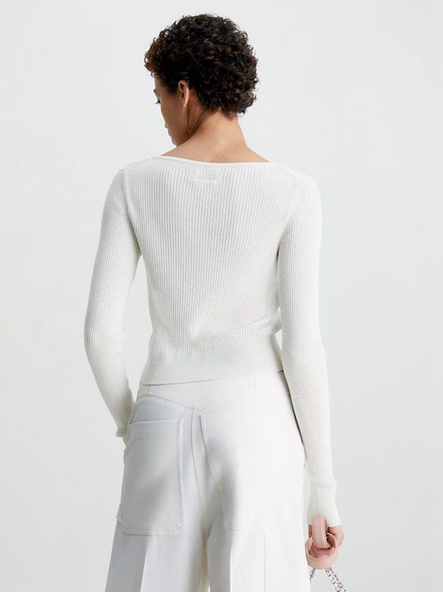 White Calvin Klein Slim Ribbed Cardigan Jumper Women Sweater | UFSA-41562