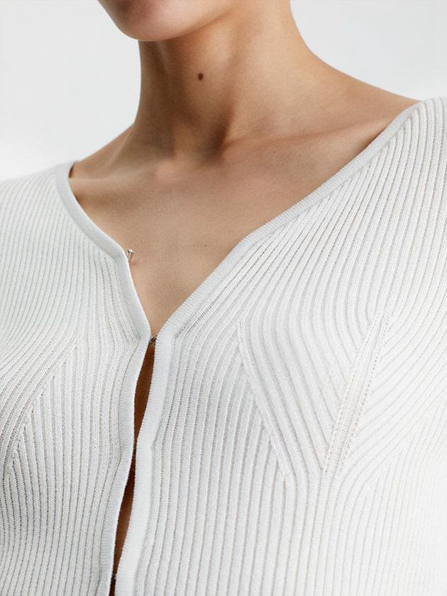 White Calvin Klein Slim Ribbed Cardigan Jumper Women Sweater | UFSA-41562