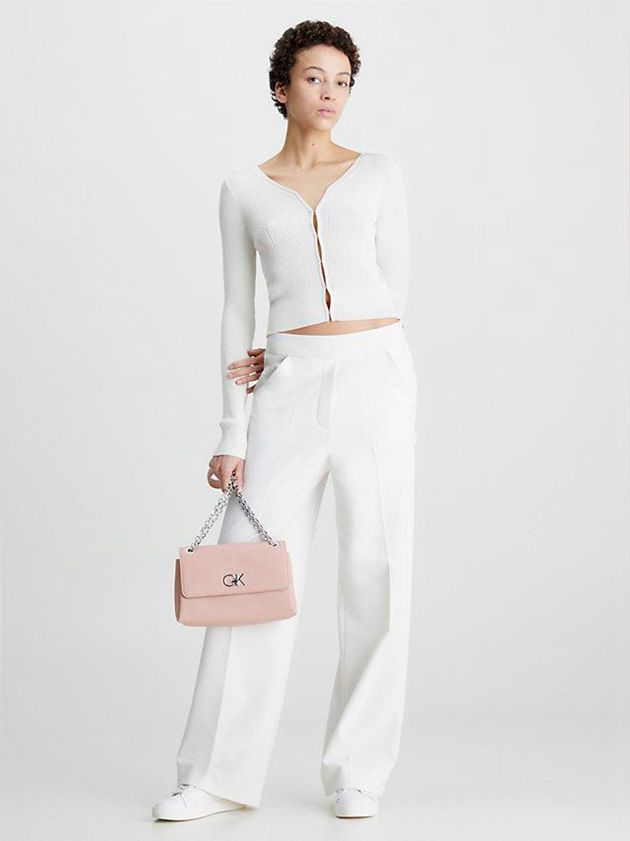 White Calvin Klein Slim Ribbed Cardigan Jumper Women Sweater | UFSA-41562