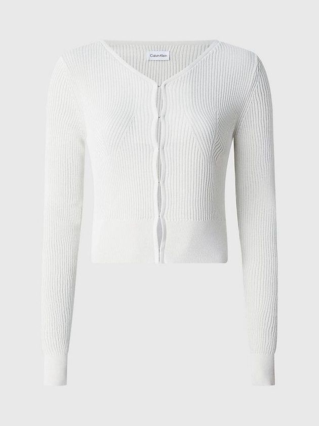 White Calvin Klein Slim Ribbed Cardigan Jumper Women Sweater | UFSA-41562