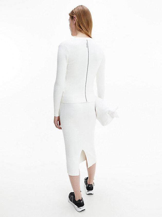 White Calvin Klein Slim Ribbed Knit Cardigan Women Sweater | GZBO-84651