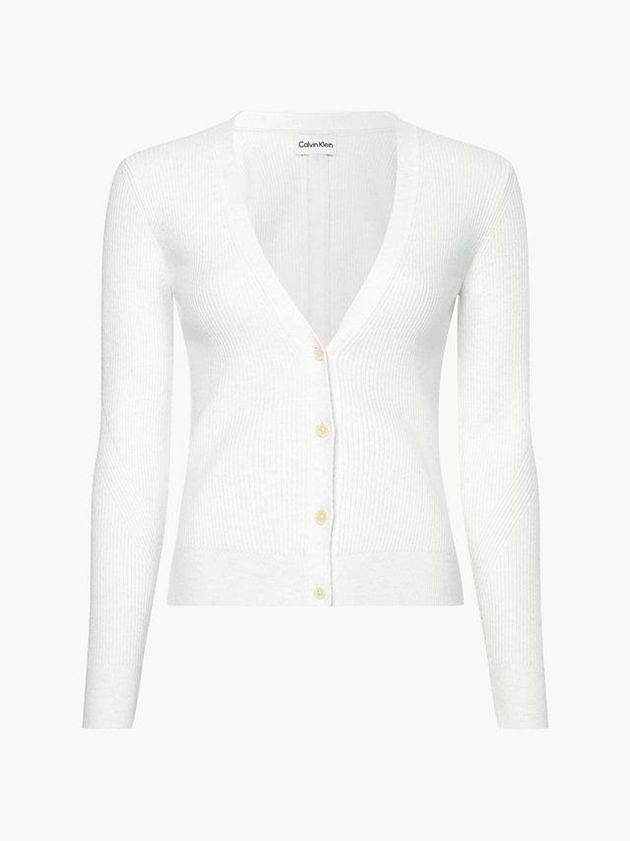 White Calvin Klein Slim Ribbed Knit Cardigan Women Sweater | GZBO-84651